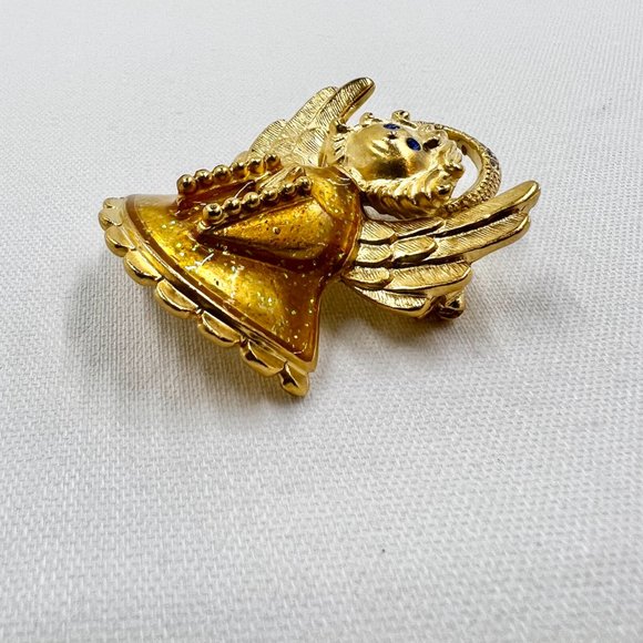 NWOT - Anne Klein - Adorable Enameled Dress Praying Angel Matte Gold Tone Brooch - Picture 4 of 8